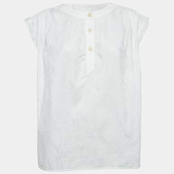 Pre Owned Gucci Vintage White Jacquard Cotton Blouse M