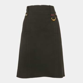 Gucci Black Gabardine Metal Detail Midi Skirt M