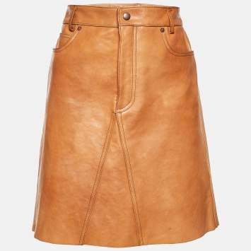 Pre Owned Gucci Brown Leather A-Line Skirt S