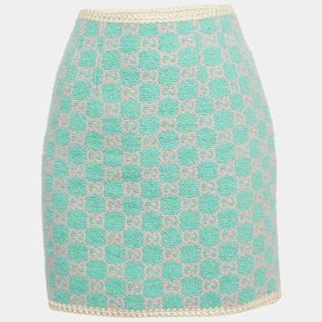 Pre Owned Gucci Blue/Pink GG Tweed Mini Skirt M 