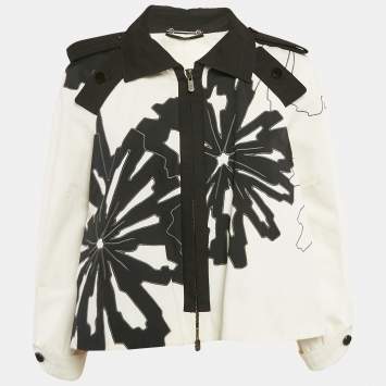 Pre Owned Gucci Off-White Textured Cotton Applique Detail Jacket S