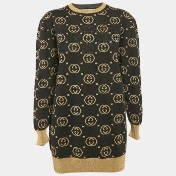 Pre Owned Gucci Black GG Lamé Wool Knit Sweatshirt S