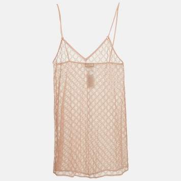 Pre Owned Gucci Pale Pink GG Embroidered Tulle Lingerie Mini Dress M