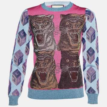 Pre Owned Gucci Multicolor Tiger Heat Lurex Knit Crew Neck Jumper M