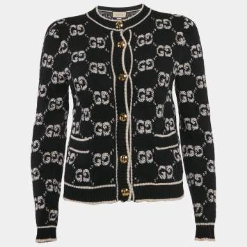 مملوكة مسبقًا Gucci Black GG Bouclé Jacquard Knit Button Front Cardigan S