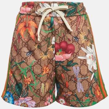 Gucci Brown GG Supreme and Floral Print Jersey Shorts XS