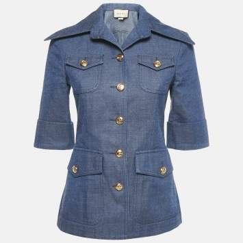 Pre Owned Gucci Blue Denim Logo Button Detail Jacket S