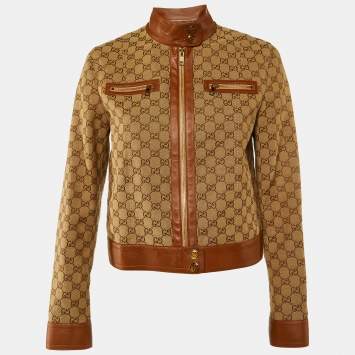 Gucci Brown Monogram Canvas & Leather Trim Jacket M