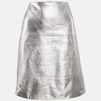 Pre Owned Gucci Silver Leather Short Skirt M
