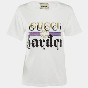 Gucci White Gucci Garden Embroidered Cotton Crew Neck T-Shirt XS