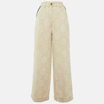 Gucci Beige GG Jacquard Straight Leg Trousers M