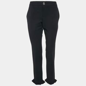 Gucci Navy Blue Cotton Ruffled Hem Trousers L