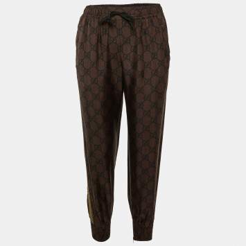 Gucci Brown GG Print Silk Tape Trim Trackpants S