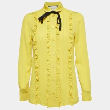 Gucci Yellow Silk Ruffled Shirt S