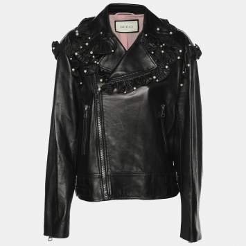 Gucci Black Leather Embellished Jacket M
