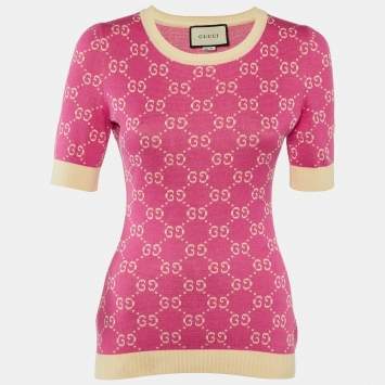 Pre Owned Gucci Pink GG Jacquard Knit Crew Neck Jumper S