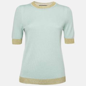 Pre Owned Gucci Green Lurex Trim and Cashmere Knit Crewneck Top M