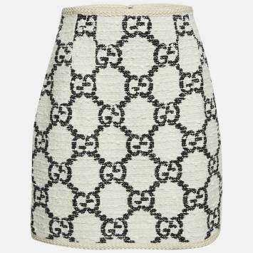 Pre Owned Gucci White/Black GG Interlocking Tweed Mini Skirt M