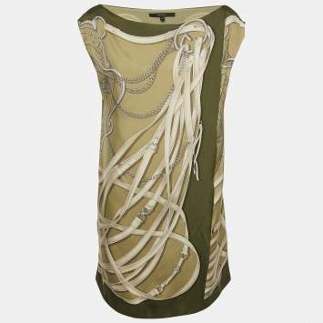 Pre Owned Gucci Green Equestrian Print Silk Mini Wrap Dress M