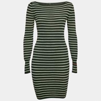 مملوكة مسبقًا Gucci Black Striped Wool Bodycon Dress M