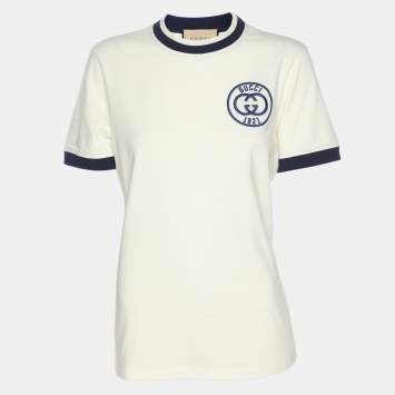 Pre Owned Gucci Cream Cotton Retro T-Shirt M