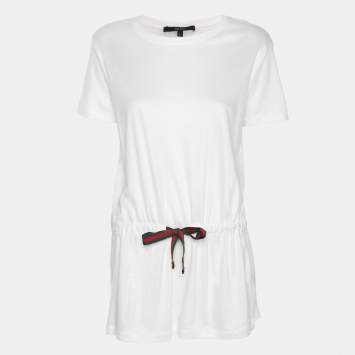 Pre Owned Gucci White Modal Web Belt Top L