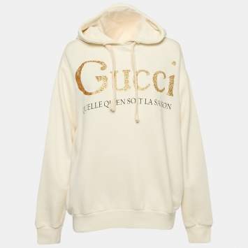 Gucci Off White Glitter Logo Print Cotton Hoodie XS