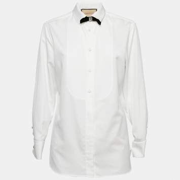 Pre Owned Gucci White Cotton Bow Tie Detail Button Front Tuxedo Shirt S