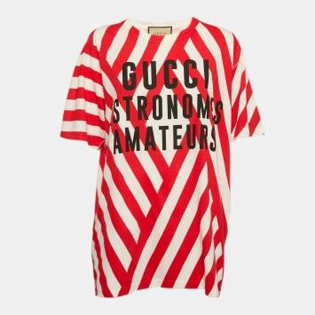 Pre Owned Gucci Red/White Striped Jersey T-Shirt L