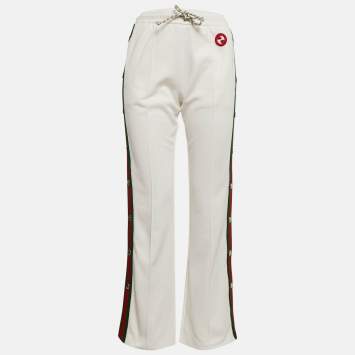 Gucci White Web Trim Jersey Buttoned Slit Detail Track Pants XS