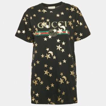 Pre Owned Gucci Black Stars-Moon Print Cotton Crew Neck Oversized T-Shirt XS