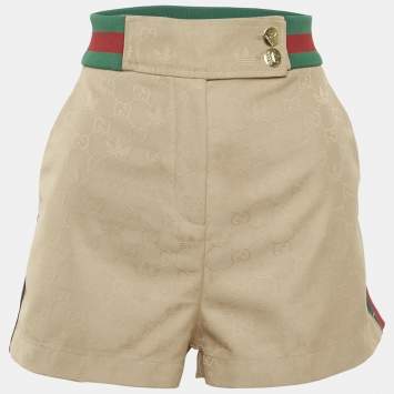 Pre Owned Gucci x Adidas Beige Logo Jacquard Web Waistband Short S