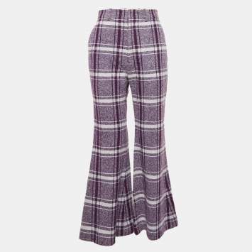 Gucci Purple Check Wool Tweed Flared Trousers S