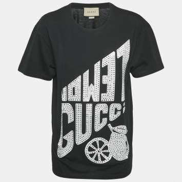 Pre Owned Gucci Black Crystal Embellished Jersey T-Shirt XXS