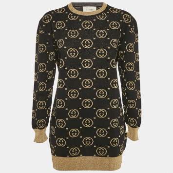 Pre Owned Gucci Black GG Lamé Wool Knit Crew Neck Sweater M