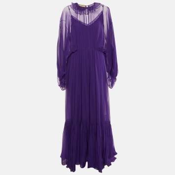 Gucci Purple Chiffon Gathered Maxi Dress L