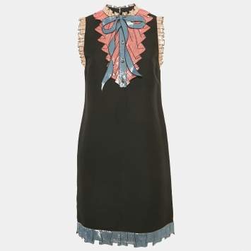 Gucci Black Silk & Cotton Embellished Sleeveless Mini Dress M