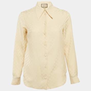 Gucci Beige GG Silk Crepe Button Front Shirt XS