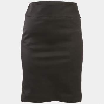 Gucci Black Cotton Gabardine GG Badge Detail Knee-Length Skirt M