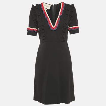 Gucci Black Jersey Ruffled Detail Sheath Dress M