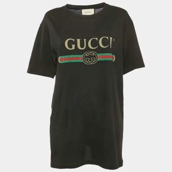 Gucci Black Vintage Logo Print Jersey Distressed T-Shirt S