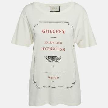 Pre Owned Gucci Cream Hypnotism Print Jersey T-Shirt XS