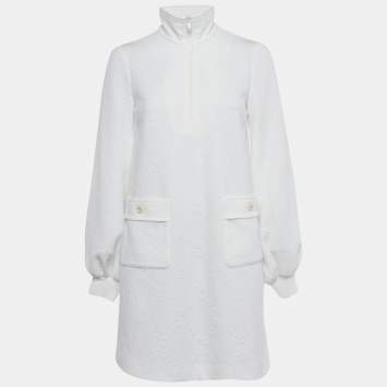 Gucci White Monogram Jersey High Neck Mini Dress XXS