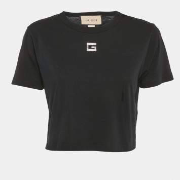 Gucci Black G Rhinestone Jersey Crop T-Shirt S