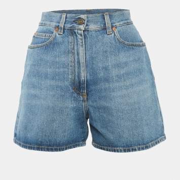 Pre Owned Gucci Blue Denim Horsebit Detail Short M Waist 27"