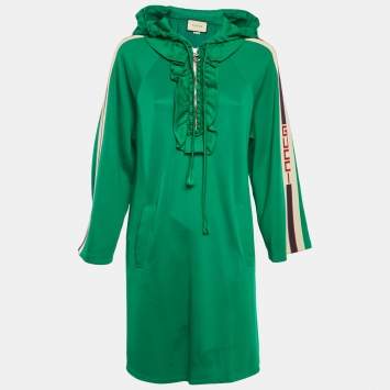 Pre Owned Gucci Green Cotton Jersey Ruffled Hooded Mini Dress M
