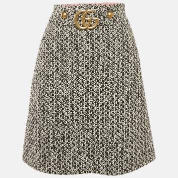 Gucci Black/White Tweed GG Logo Metal Detail Mini Skirt S