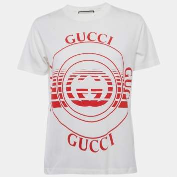 Gucci White Disk Print Cotton Half Sleeve T-shirt XS