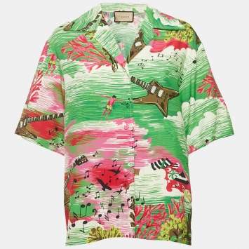 Gucci Green Love Parade Print Crepe Short Half Sleeve Shirt M