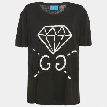 Gucci Black Ghost Diamond Print Jersey Crewneck T-Shirt L